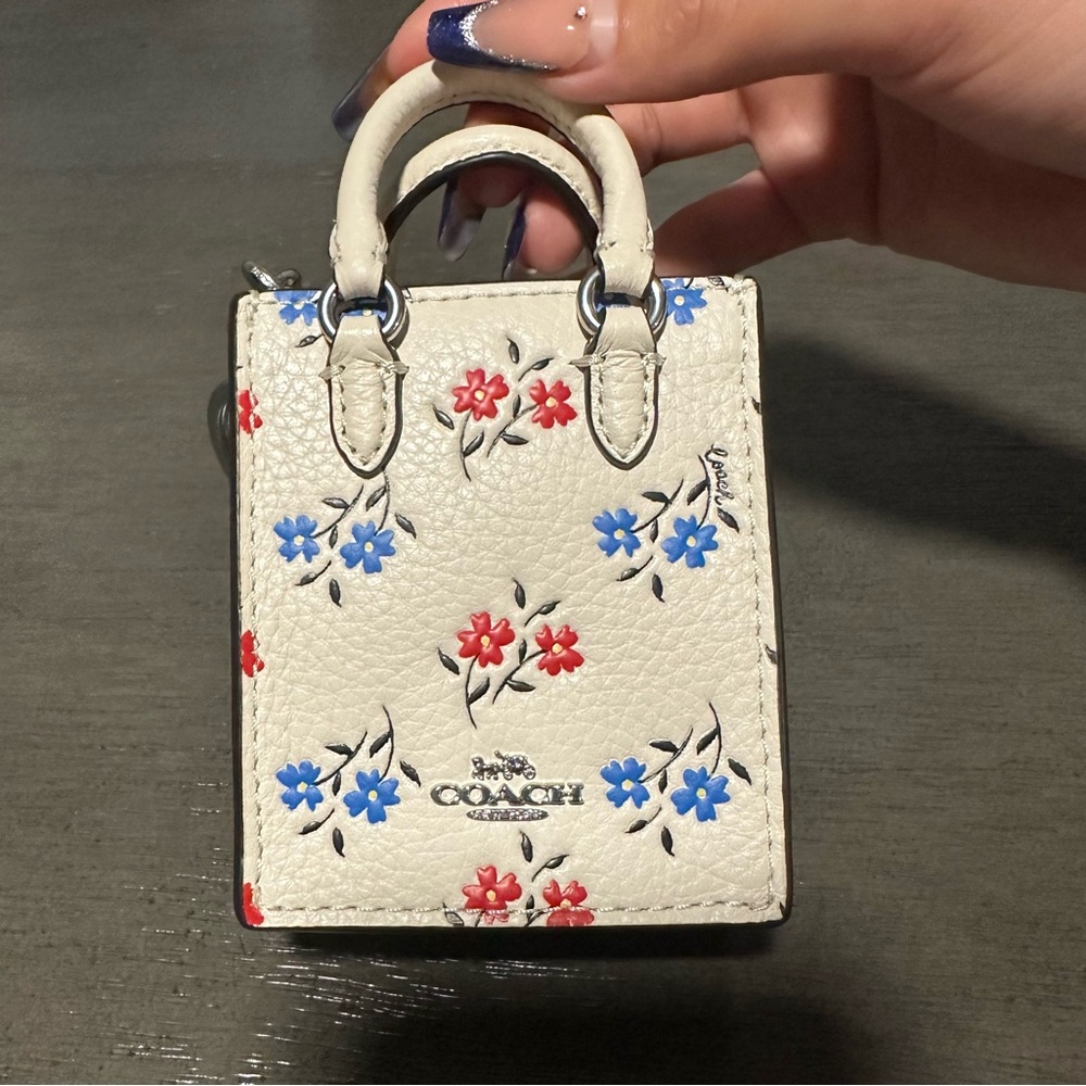 Coach North/South Mini Tote Bag Charm with Floral Print #CU545
